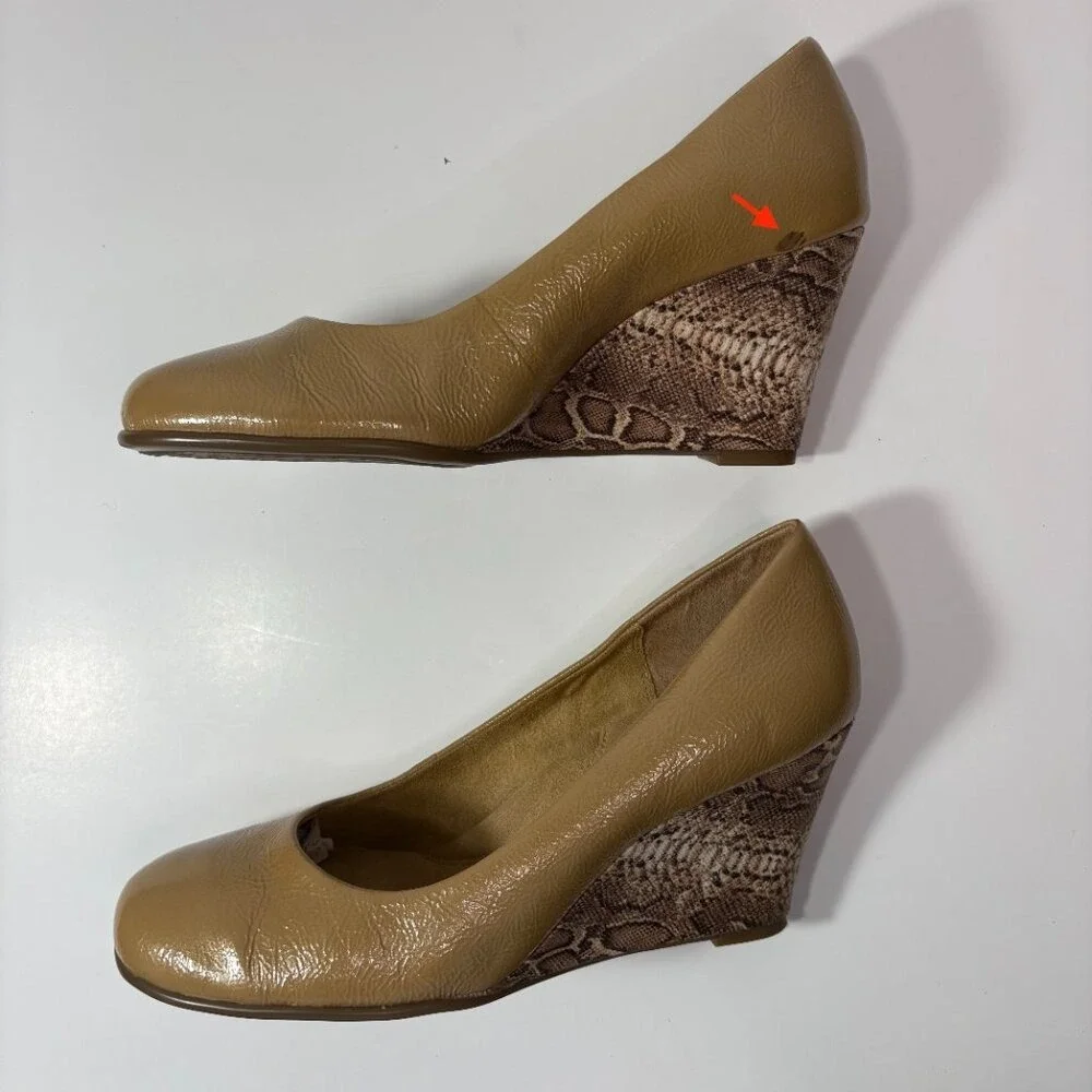 Aerosoles Women Patent Leather Wedge Heel Pumps Sz 10 Brown Office Career Church